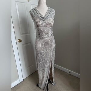 Violet Weekend Women's Long Cowl Neck X Back Sequin Halter